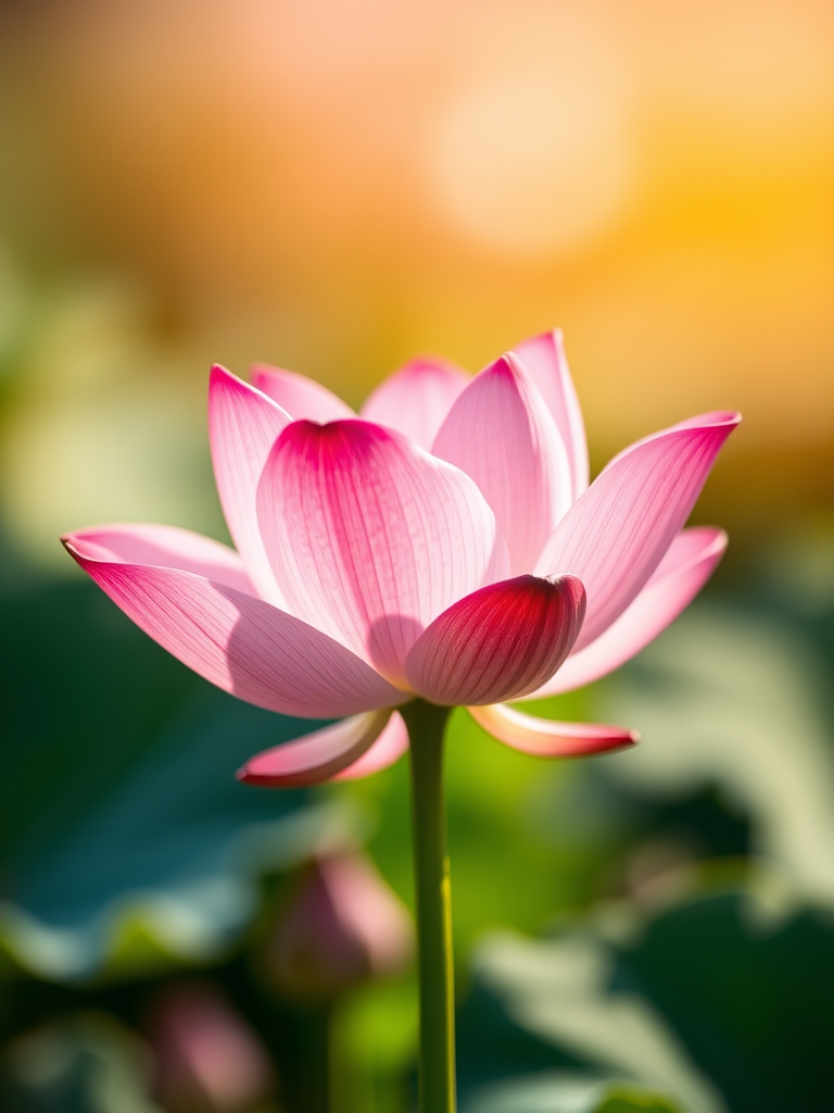 macro shot of a pink lotus flower with soft blurred background, natural light, aperture f/2.8, ISO 100, 50mm lens, shallow depth of field, DSLR camera