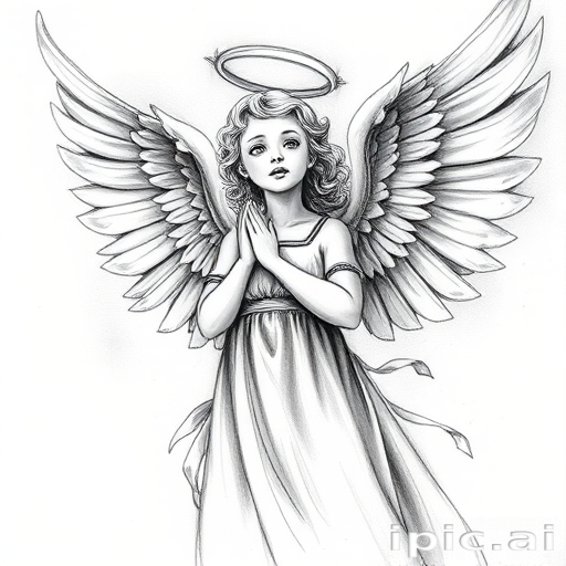 black and white angel drawings