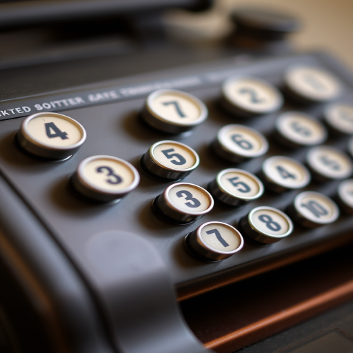 capture a close-up view of an antique adding machine with a focus on the numbered dials, ISO 200, aperture f/2.8, shutter speed 1/60 sec, using a macro lens on a DSLR camera for enhanced detail and clarity.