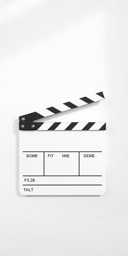 Create a high-resolution image of a blank film clapperboard on a plain background, with a shallow depth of field, taken using a DSLR camera at f/2.8, ISO 100, and a focal length of 50mm, top-down view, with soft, natural lighting to enhance clarity and contrast.