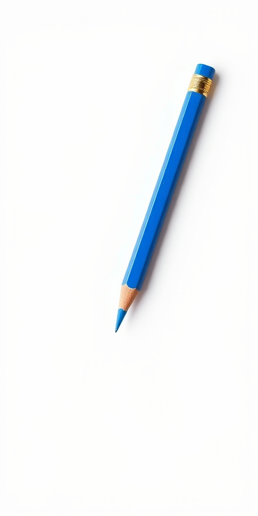 Create a high-resolution image of a blue pencil at a 45-degree angle against a plain white background, using a Canon EOS R5 camera, 50mm lens, aperture set to f/1.8, ISO 100, and a soft studio lighting setup.