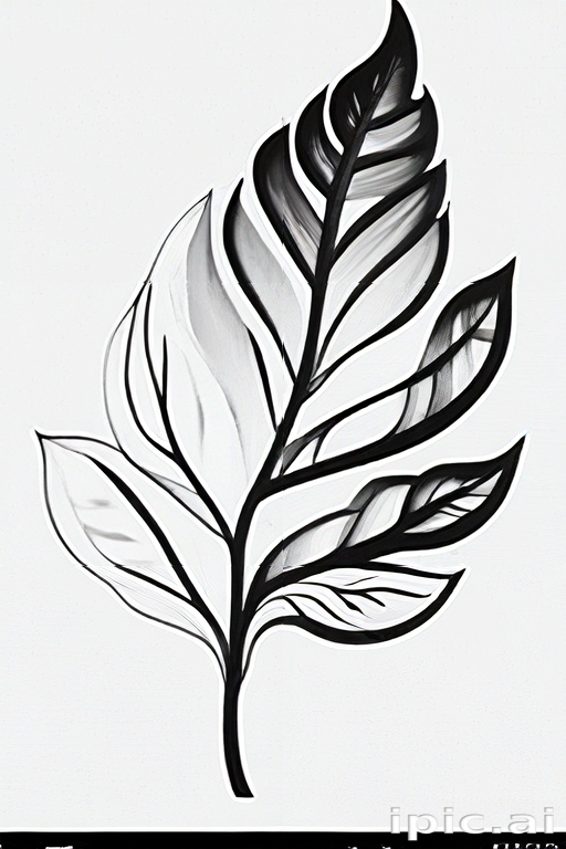 Elegant Black and White Botanical Illustration of a Leaf Design