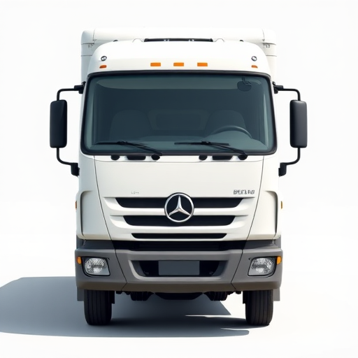Create a high-resolution vector illustration of a front view of a delivery truck, using a DSLR camera, with settings at f/8 aperture, 1/100 shutter speed, and ISO 200, in a clean and minimalistic style.