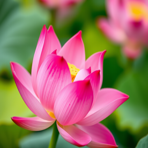 Close-up shot of a pink lotus flower with a soft green background, taken with a 50mm lens at f/2.8, ISO 100, shutter speed 1/200s, using a DSLR camera in macro style to enhance detail and color vibrancy.