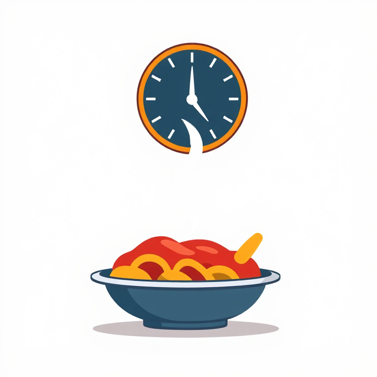 Create a high-resolution vector graphic icon representing 24-hour food delivery service with a steaming dish and a clock above, captured in a flat design style using a Canon EOS 5D Mark IV with an aperture of f/8, ISO 100, and a focal length of 50mm, ensuring a clean and modern aesthetic.