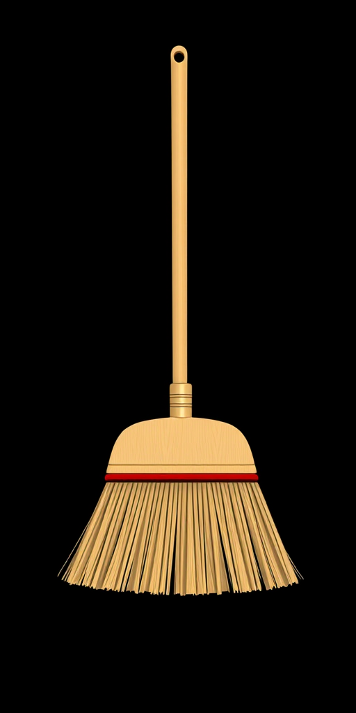 create a minimalistic vector illustration of a sweeping broom on a black background, with high contrast, shot with a DSLR camera at f/8 aperture, ISO 100, 50mm lens, top-down view, using a clean and modern design style for enhanced image clarity