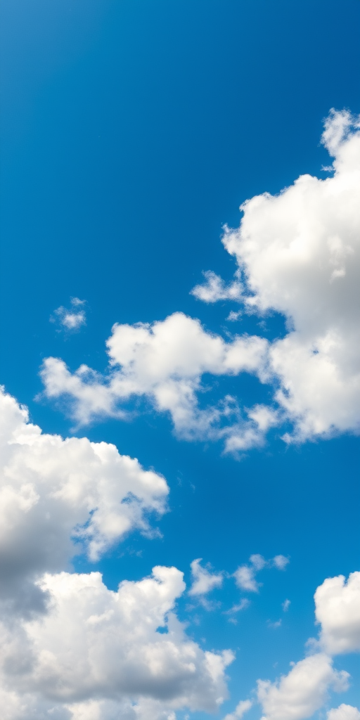 Wide-angle view of a clear blue sky filled with fluffy white clouds, shot with a DSLR camera at f/8 aperture, ISO 100, 1/250 sec shutter speed, capturing a bright daytime scene with high dynamic range.