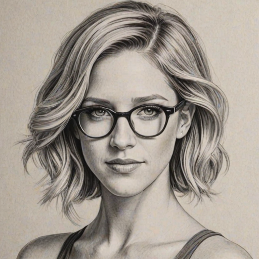 Attractive Brittany Snow, pencil sketch, portrait of Ravishing woman 1923s in glasses, hair style beatnik, outline, clear lines, fine lines, 8k
