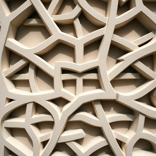 Capture a high-resolution image of an abstract geometric pattern featuring interlocking shapes in a monochromatic color palette, using a Canon EOS R5 with a 50mm f/1.8 lens, shooting in natural light at f/8, ISO 200, and a shutter speed of 1/200s from a bird's eye view to enhance clarity and depth.