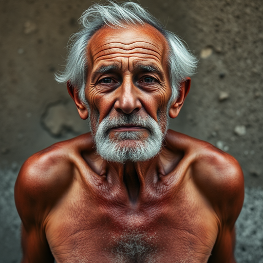 shirtless old man
