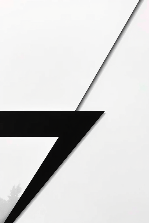 Generate an abstract, minimalist black and white design with sharp lines and geometric shapes, shot with a DSLR camera at f/8 aperture, ISO 100, 24mm lens, in natural light, top-down view.