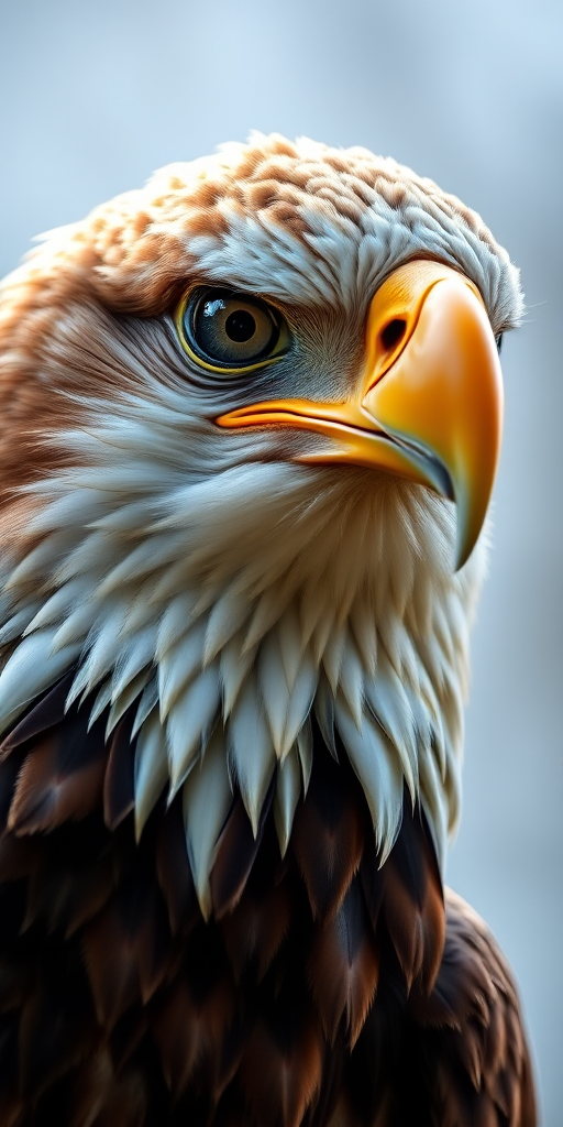 close-up shot of a majestic eagle with a sharp focus on its beak and eye, using a Canon EOS R5, aperture f/2.8, shutter speed 1/500s, ISO 200, natural lighting, shallow depth of field