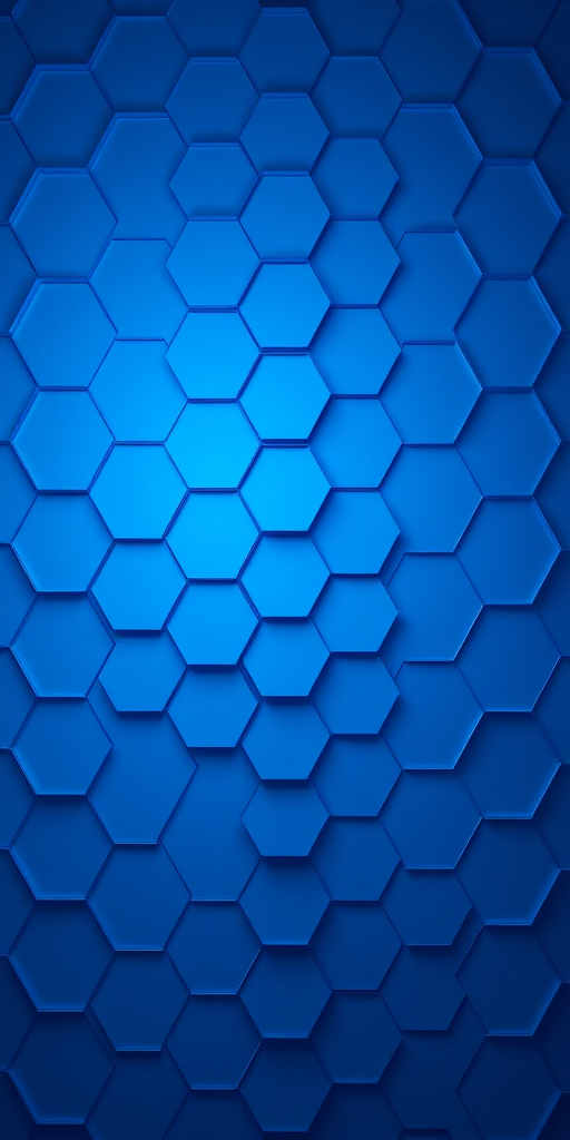 Create a 3D hexagonal pattern background with varying shades of blue, using a Canon EOS R5 camera at f/8 aperture, 50mm focal length, shot in landscape orientation with a high dynamic range setting.