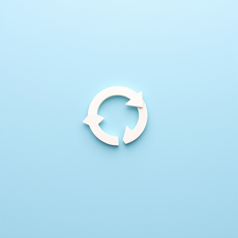 Create a minimalistic design of a refresh icon on a light blue background, camera settings: aperture f/4, ISO 100, shutter speed 1/200s, camera view: top-down, camera style: flat lay, camera type: digital SLR.