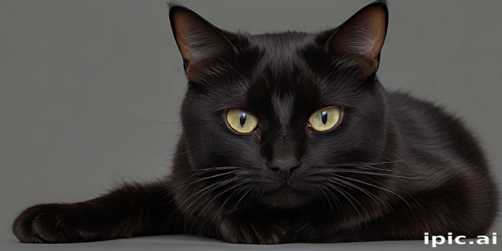 A Majestic Black Cat with Striking Yellow Eyes Posing Elegantly.