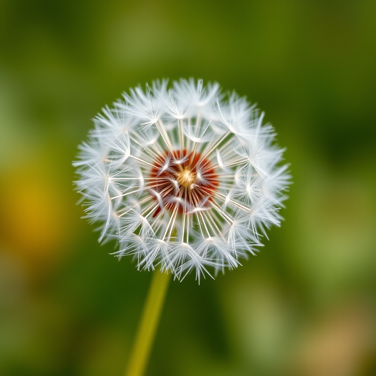 capture a close-up of a dandelion seed head with a blurred green background, use a Canon EOS 5D Mark IV with a 100mm f/2.8 macro lens, aperture set to f/2.8, ISO 200, shutter speed 1/250s, natural lighting for a soft focus effect