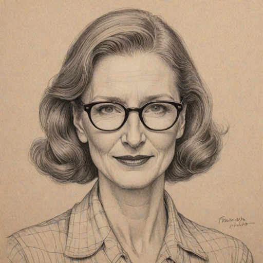 Wonderful Frances Conroy, pencil sketch, portrait of Dazzling woman 1932s in glasses, hair style beatnik, outline, clear lines, fine lines, 8k
