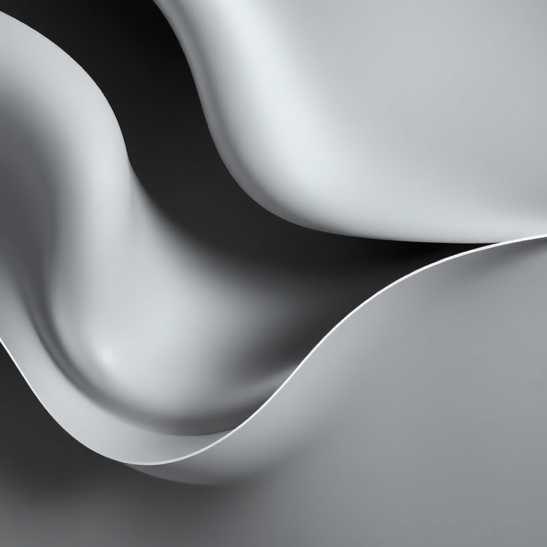Create a minimalist abstract design featuring smooth, flowing gray waves with a white line accent, shot with a DSLR camera at f/4, ISO 200, 50mm lens, top-down view, in natural soft light.