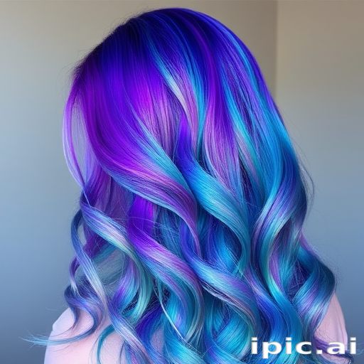 Mesmerizing holographic hair color shifting from purple to blue to green, styled in mermaid waves for an otherworldly "Galactic Siren" look