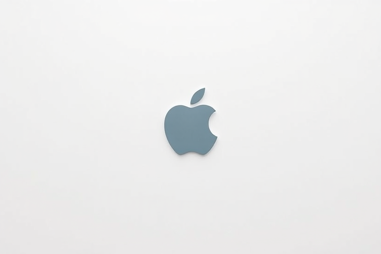 Create a high-resolution minimalist image of a simple apple logo on a plain background, using a DSLR camera with a 50mm lens, aperture set to f/2.8, ISO 100, and a focus on sharpness and clarity to enhance image quality.