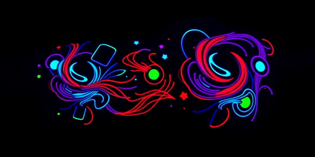 Luminous UV ink tattoo called "Neon Nights" that comes to life under blacklight. Invisible in normal lighting, the design reveals a vibrant, glowing pattern when exposed to UV light. Abstract shapes and swirling lines create a psychedelic effect, transforming the wearer's skin into a canvas of electric color.
