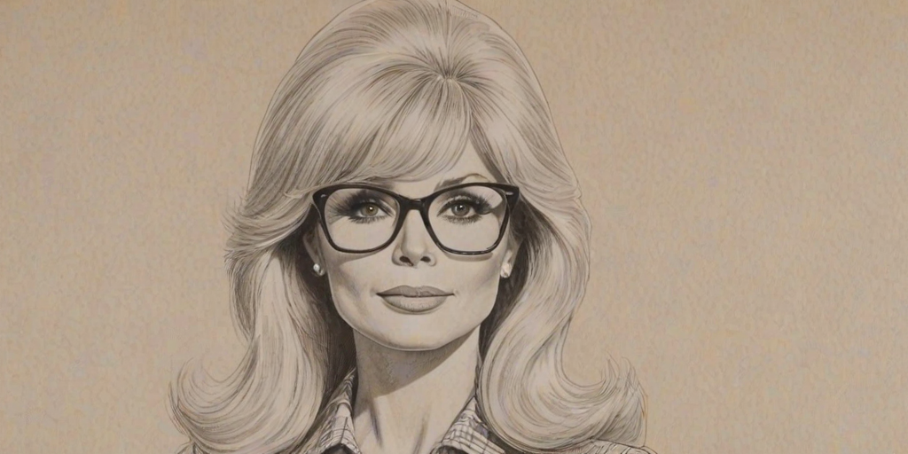 Radiant Loni Anderson, pencil sketch, portrait of Appealing woman 1969s in glasses, hair style beatnik, outline, clear lines, fine lines, 8k