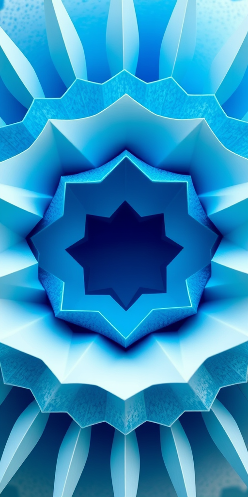 Create a high-resolution geometric abstract design featuring layered patterns in shades of blue and white, captured with a Canon EOS R5 at f/8, ISO 100, 1/125s, using a macro lens for fine detail and vibrant color reproduction.