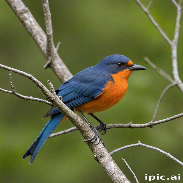 A Colorful Bird Perched on a Branch with Vibrant Blue and Orange Feathers.