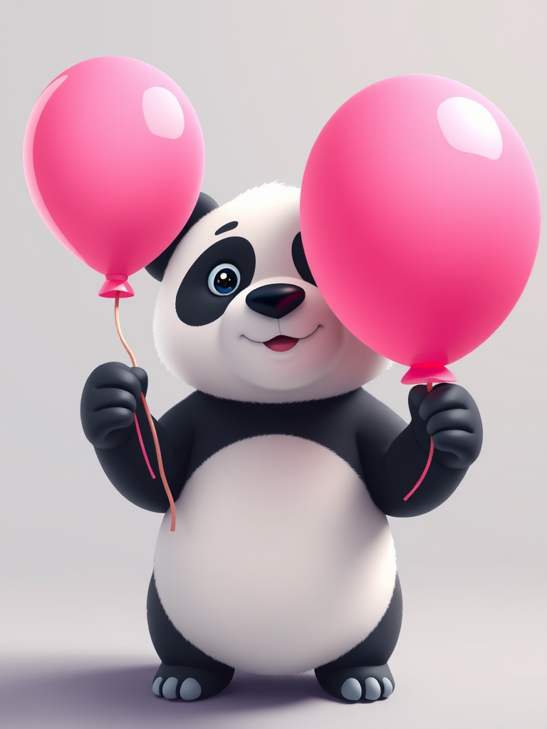 A cute cartoon panda holding a pink balloon, vibrant colors, soft shadows, high resolution, shot with a DSLR camera at f/2.8, ISO 100, 50mm lens, front view, with a shallow depth of field to enhance details.
