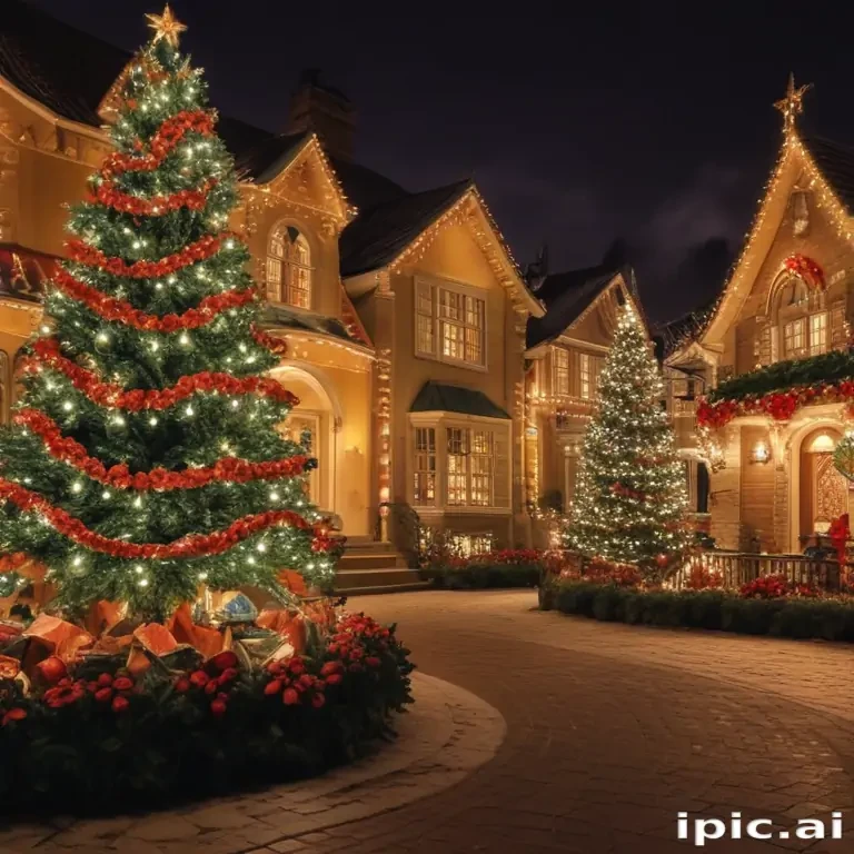 Enchanting Christmas Village Decorated with Twinkling Lights and ...