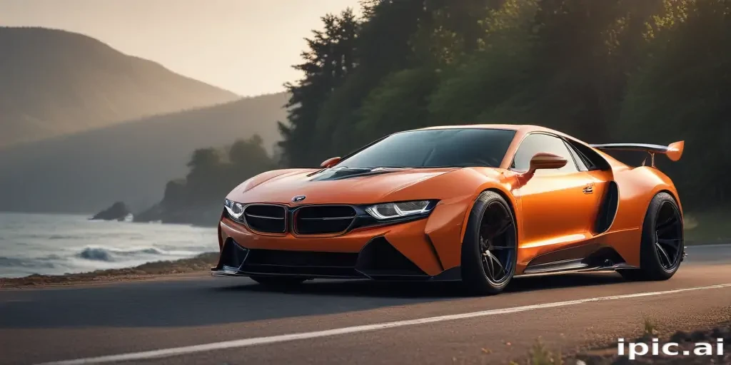 Stunning Orange Sports Car on a Coastal Road at Sunset