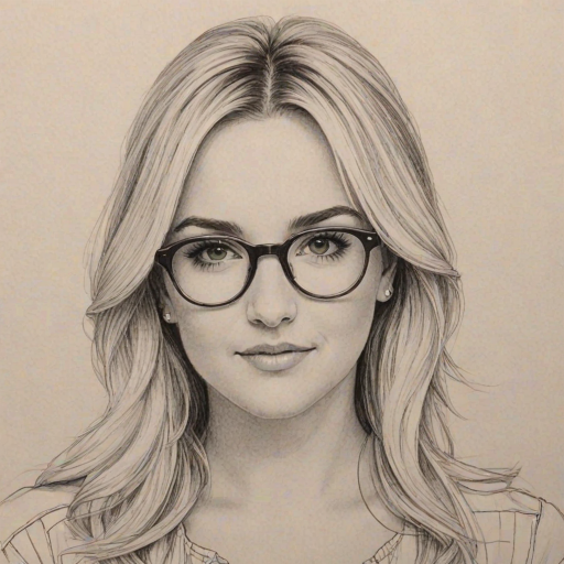 Lovely Jamie Lynn Spears, pencil sketch, portrait of Graceful woman 1964s in glasses, hair style beatnik, outline, clear lines, fine lines, 8k