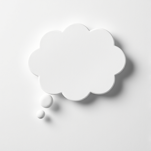 Create a high-resolution image of a blank thought bubble with a soft shadow, using a 50mm lens, aperture f/2.8, ISO 100, 1/200 sec shutter speed, and a soft-focus background to enhance depth.