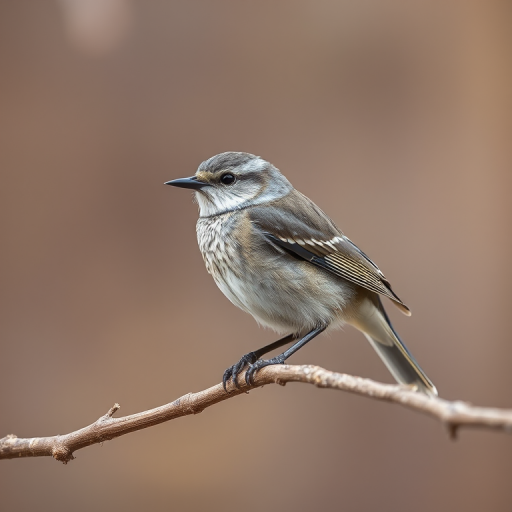 Capture a sharp and detailed image of a speckled bird perched on a branch, using a Canon EOS R5 with a 100mm f/2.8 macro lens, aperture set to f/4 for a shallow depth of field, ISO 200 for clarity, and a shutter speed of 1/500 sec to freeze motion, with a soft-focus background to emphasize the bird.