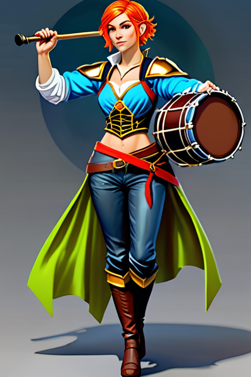 full body human female dnd style bard with bright clothing, short hair ...