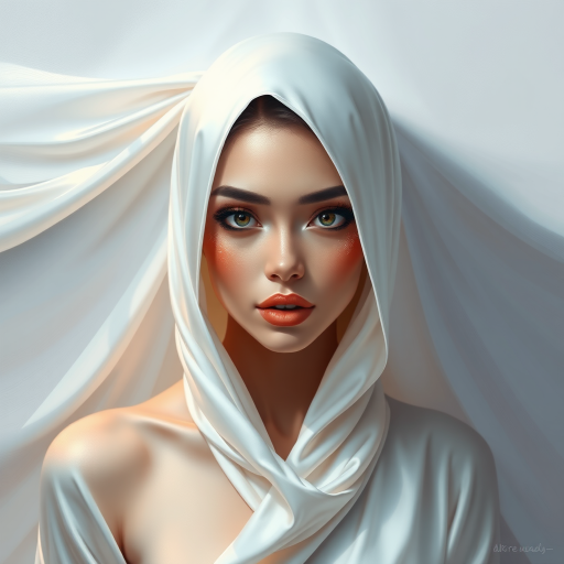 digital painting,  digital illustration,  stunning girl, make up , white silk dress extreme detail,  digital art,  4k,  ultra hd