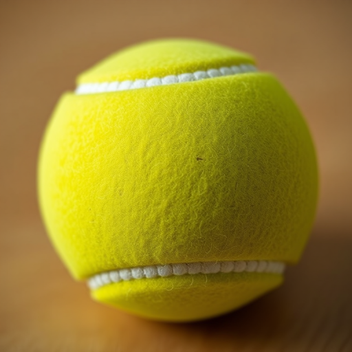create a realistic close-up image of a textured green tennis ball with a smooth surface and white stitching, using a DSLR camera with a 50mm lens, aperture set to f/2.8, ISO 200, and a shallow depth of field for a soft background blur