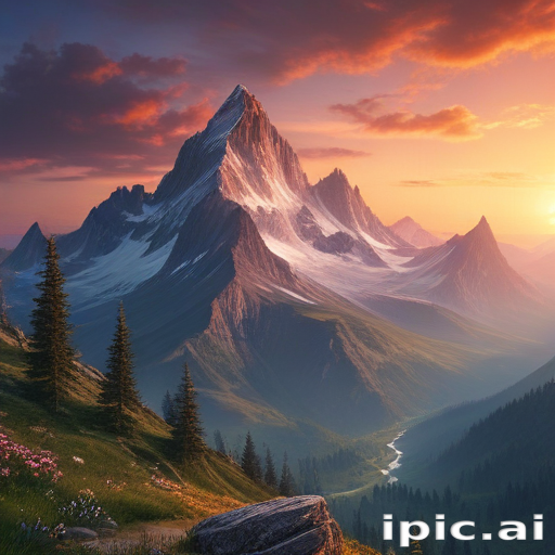 Majestic Mountain Peaks Bathed in Golden Sunset Light Overlooking Lush ...