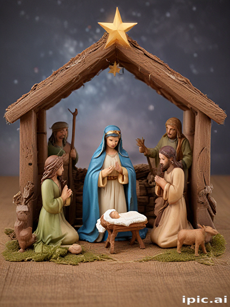 A Beautiful Nativity Scene Depicting the Birth of Jesus Christ