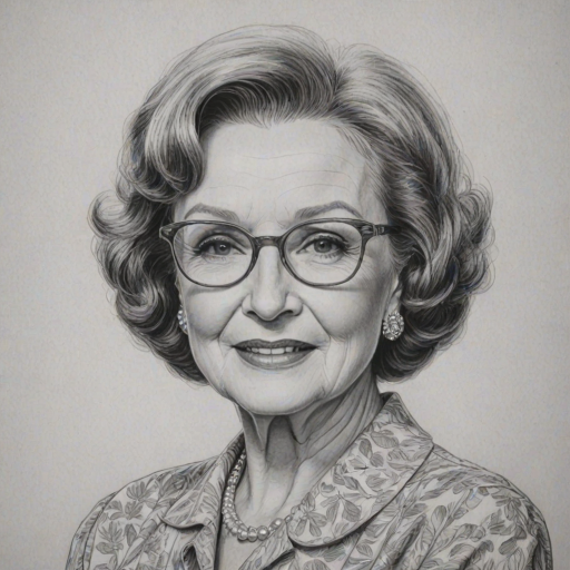 Gorgeous Betty White, pencil sketch, portrait of Elegant woman 1961s in glasses, hair style beatnik, outline, clear lines, fine lines, 8k