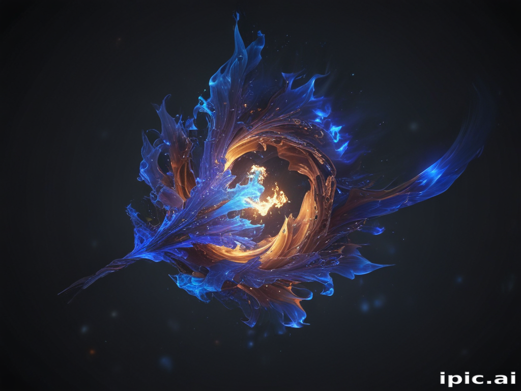 Vibrant Abstract Swirl of Blue and Orange Flames in Dark Background