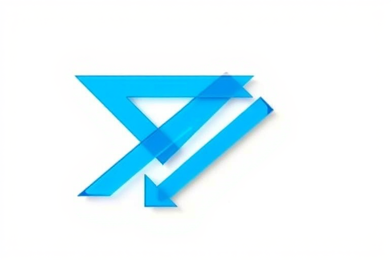 Create a high-resolution image of a stylized blue arrow composed of multiple overlapping lines, using a DSLR camera with a 50mm lens, aperture set to f/4, ISO 100, in a bright, evenly lit studio setting, capturing a clean and minimalistic view.