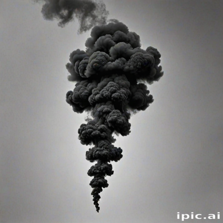 Confusing Smoke Dark Billowing Smoke Rising Dramatically Against a Gloomy Overcast Sky