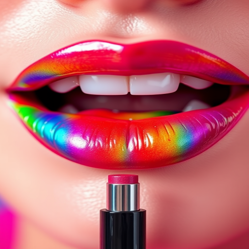 Whimsical "Rainbow Prism" lip stain creates a multihued effect on precisely lined lips, featuring a unique formula that shifts colors as light reflects off the surface