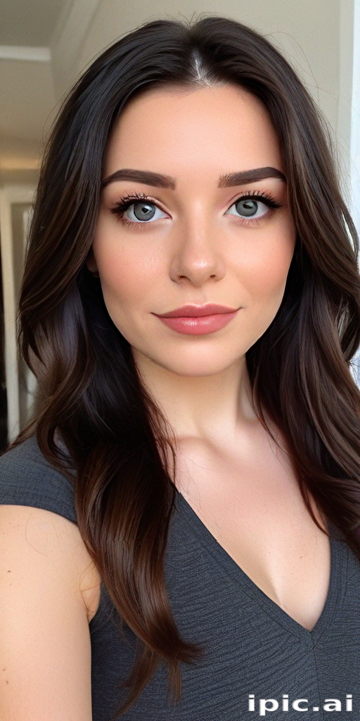 Beautiful Portrait of a Young Woman with Long Dark Hair and Blue Eyes