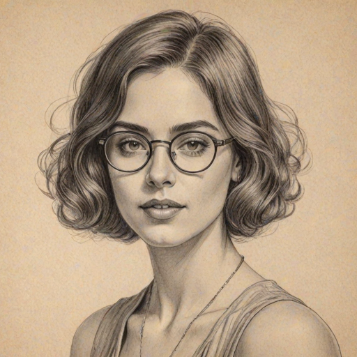 Enticing Lorenza Izzo, pencil sketch, portrait of Splendid woman 1927s in glasses, hair style beatnik, outline, clear lines, fine lines, 8k