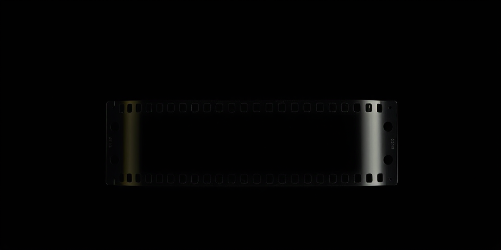 Create a high-resolution image of a blank 35mm film strip on a black background, using a DSLR camera with a 50mm lens, aperture set to f/2.8, shutter speed 1/125 sec, and ISO 100, with a shallow depth of field to enhance clarity and focus.