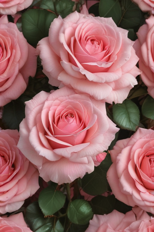 Beautiful Arrangement of Soft Pink Roses Surrounded by Lush Green Leaves