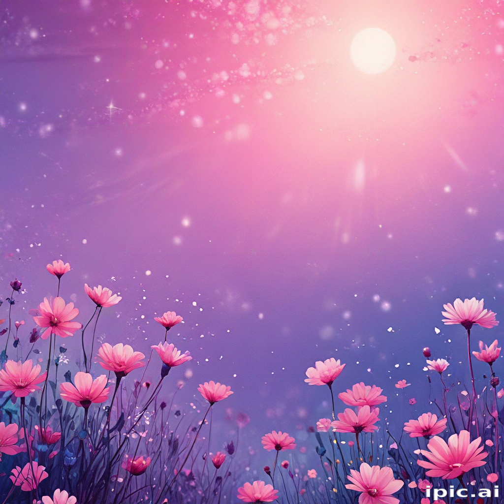 Dreamy Sunrise Over a Field of Vibrant Pink Flowers and Sparkles