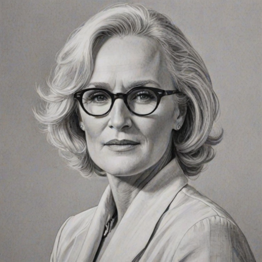 Resplendent Glenn Close, pencil sketch, portrait of Fetching woman 1975s in glasses, hair style beatnik, outline, clear lines, fine lines, 8k